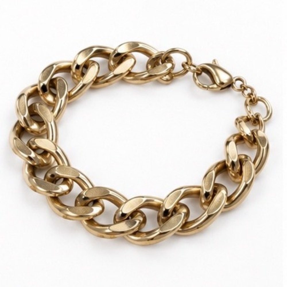 Gold Tone Chunky Curb Chain Statement Bracelet Adjustable Clasp